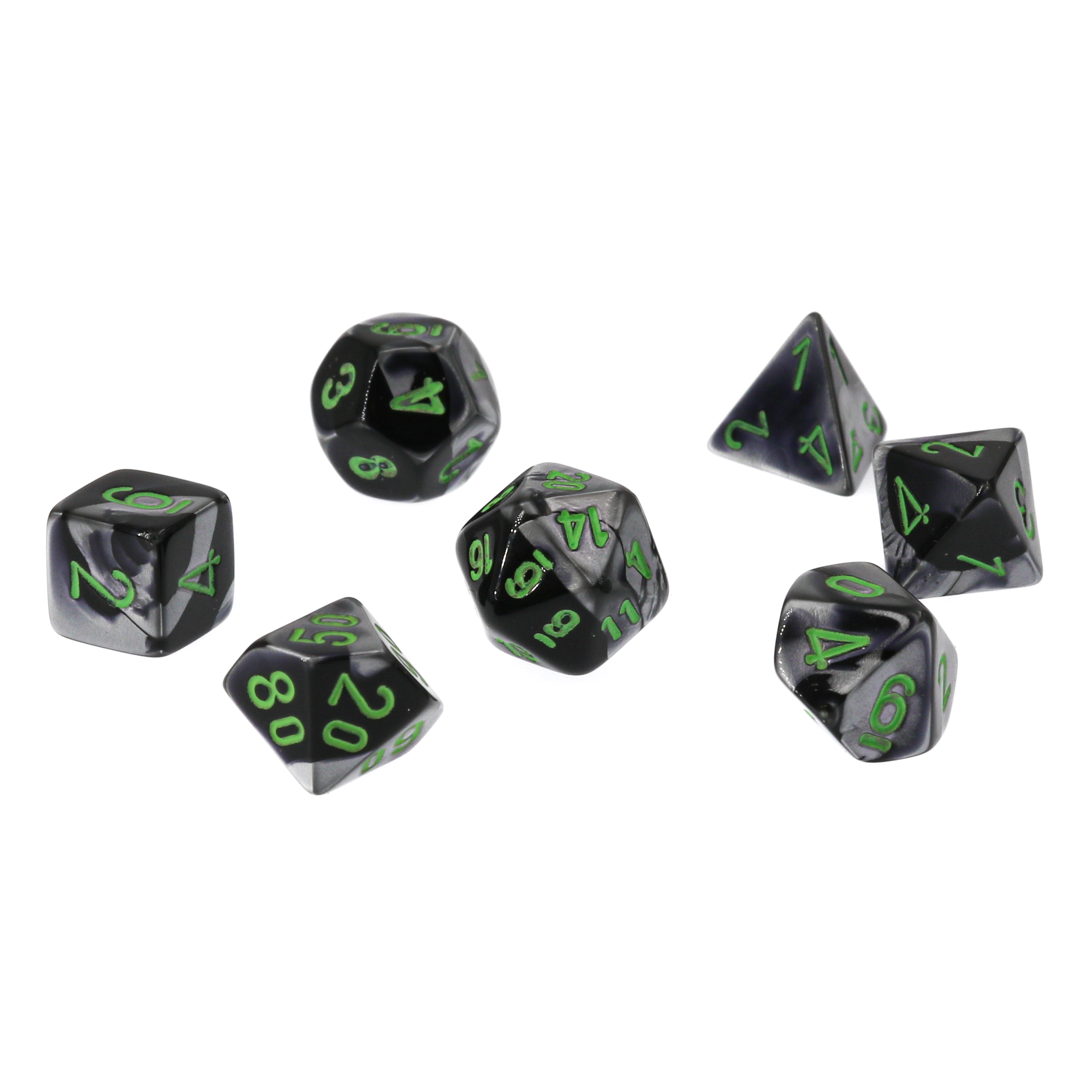 Mini-hedral Gemini® Polyhedral Schwarz-Grau / grün 7-Würfel Set
