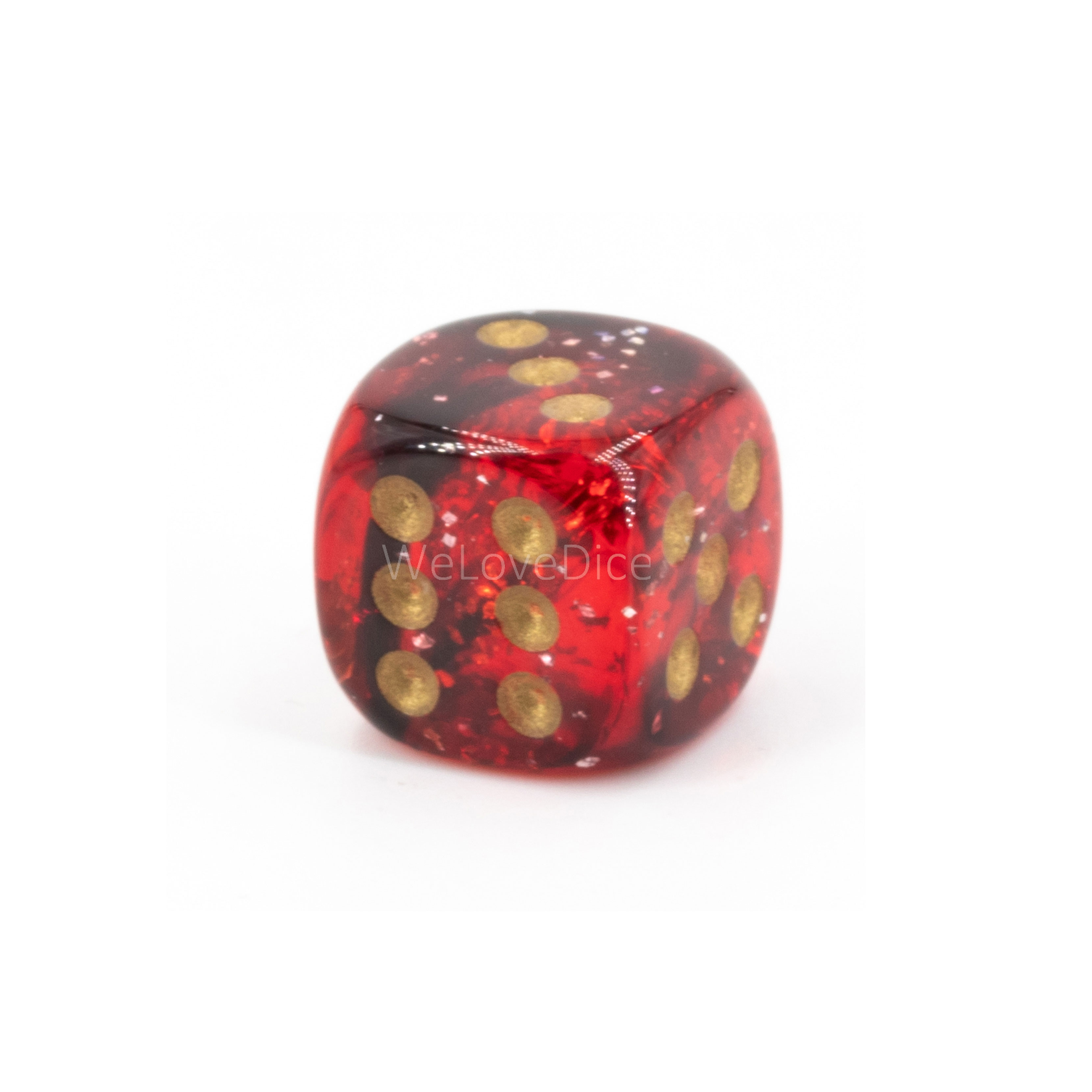 12mm Würfel in glitter blutrot / gold Marmor