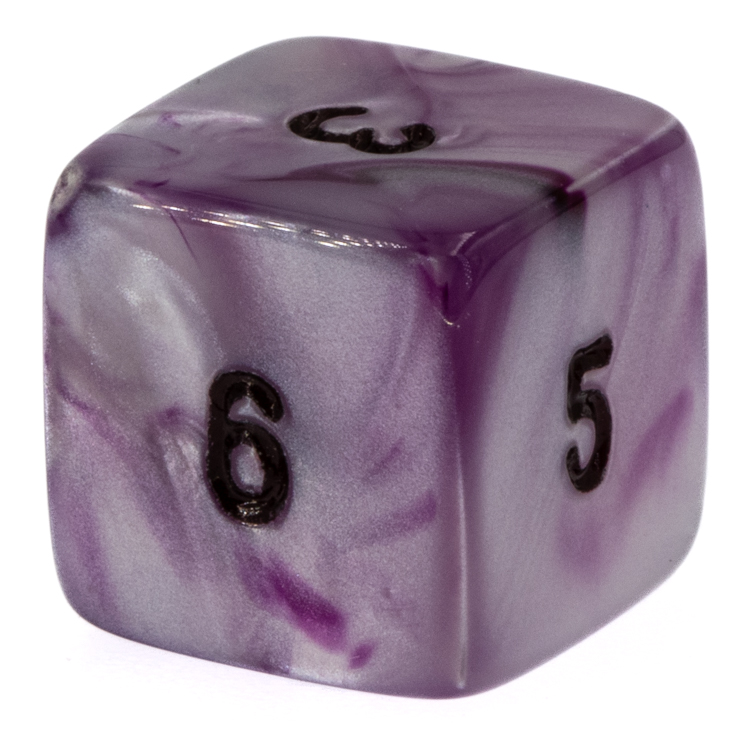 W6 Würfel in lila / schwarz Seide