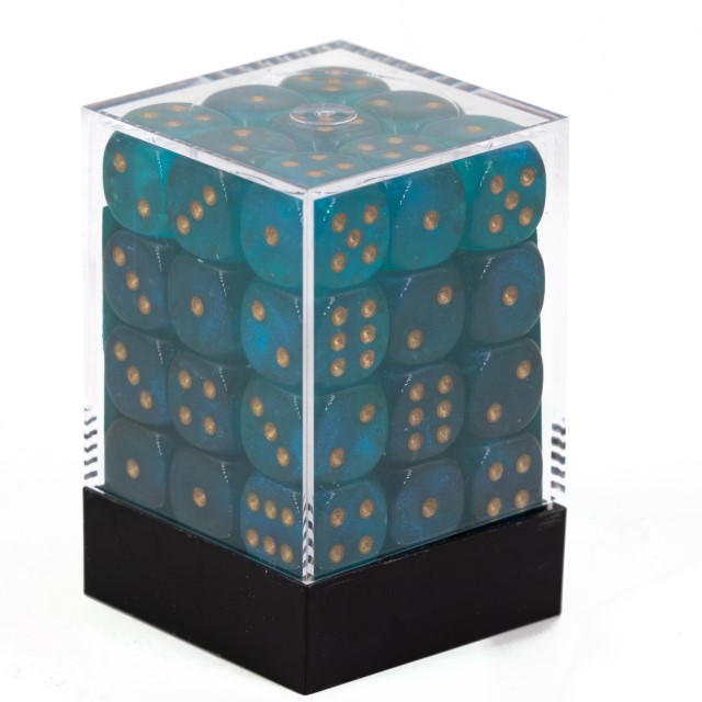 Borealis Blaugrün / Gold 12mm W6 Würfel Set (36 Würfel)