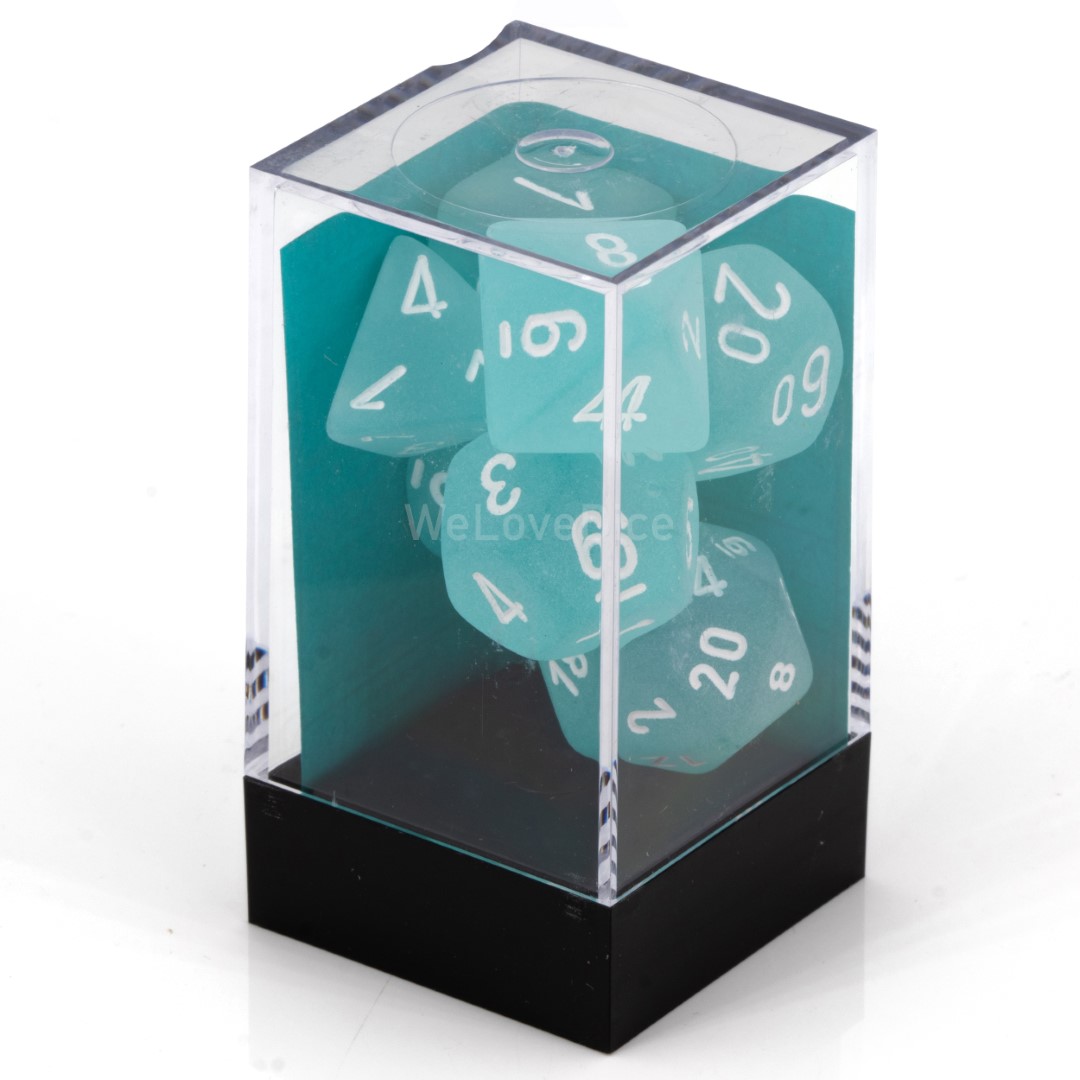 Frosted Polyhedral Blaugrün / Weiß 7-Würfel Set