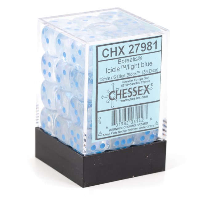 Borealis Icicle™ / hellblau 12mm W6 Würfel Set (36 Würfel)