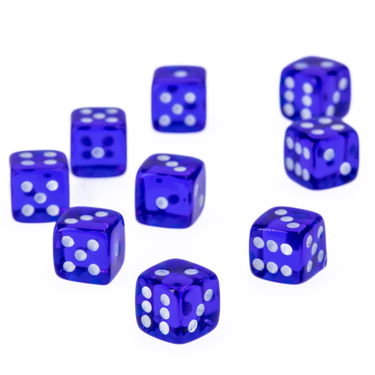 7mm Würfel in dunkelblau / weiß Transparent