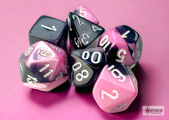 Mini-hedral Gemini® Polyhedral Schwarz-Pink / weiß 7-Würfel Set