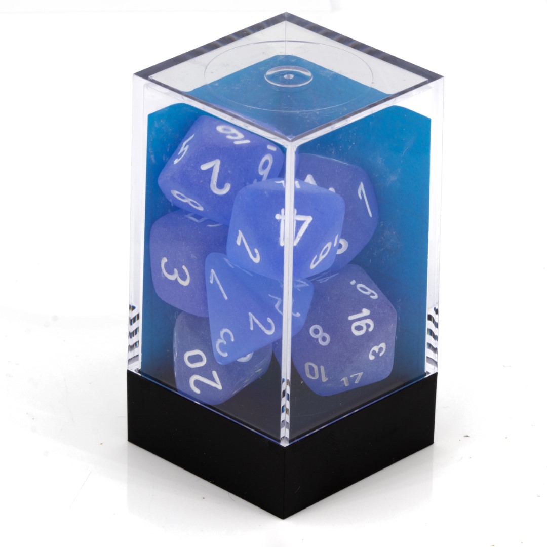 Frosted Polyhedral Blau / weiß 7-Würfel Set