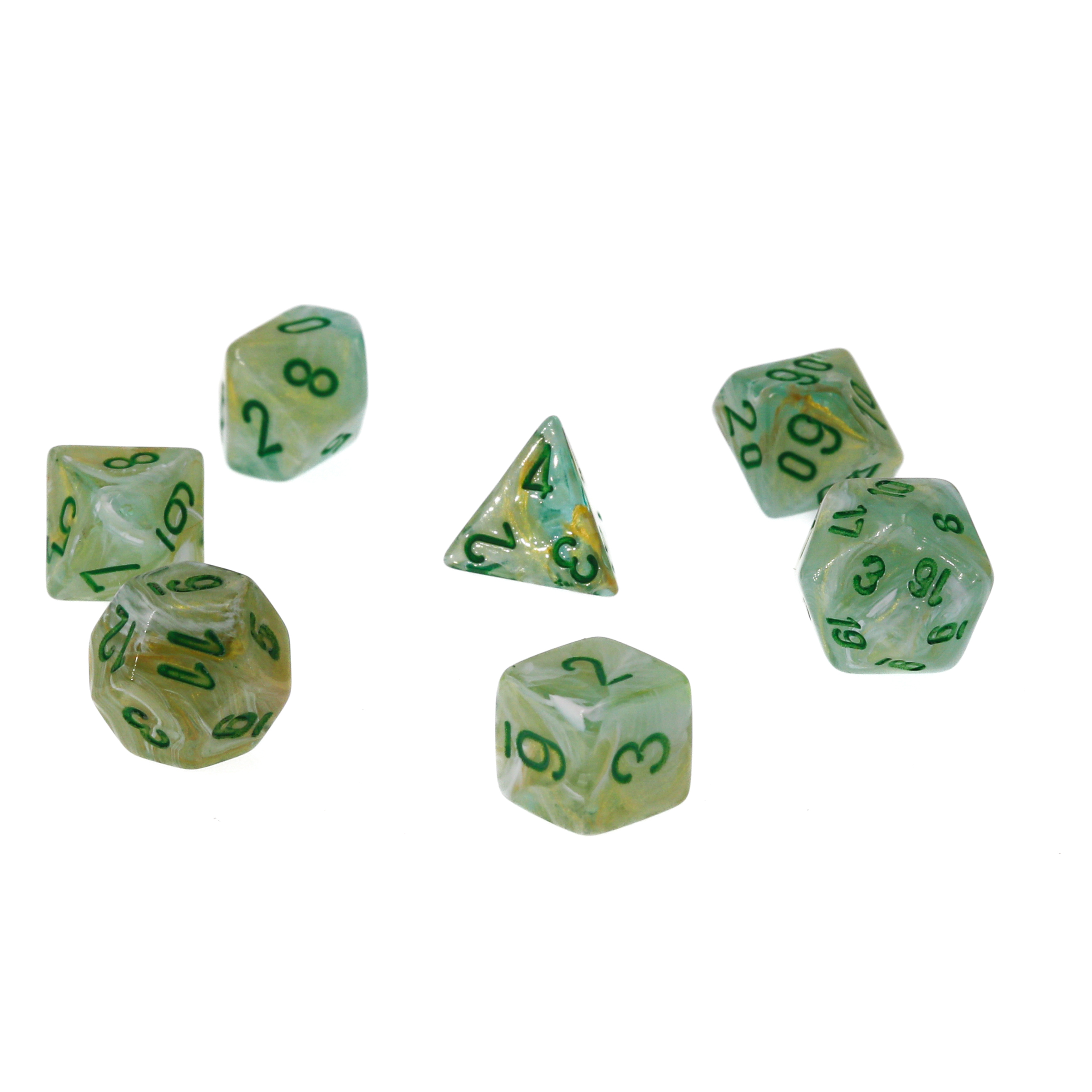 Mini-hedral Borealis Polyhedral Hellgrün / Gold 7-Würfel Set