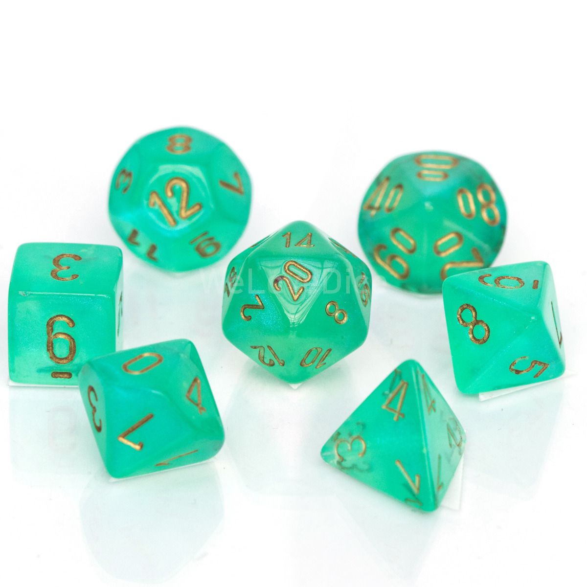 Borealis® Polyhedral hellgrün / gold 7-Würfel Set