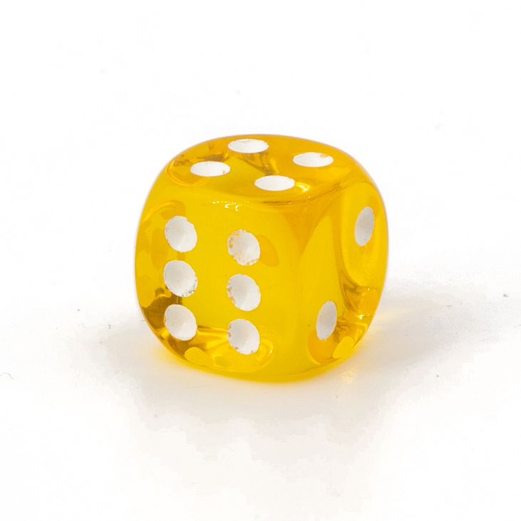 14mm Würfel in gelb transparent / weiß Transparent