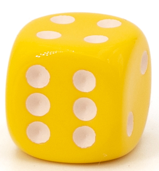 18mm Würfel in gelb / weiß Satt