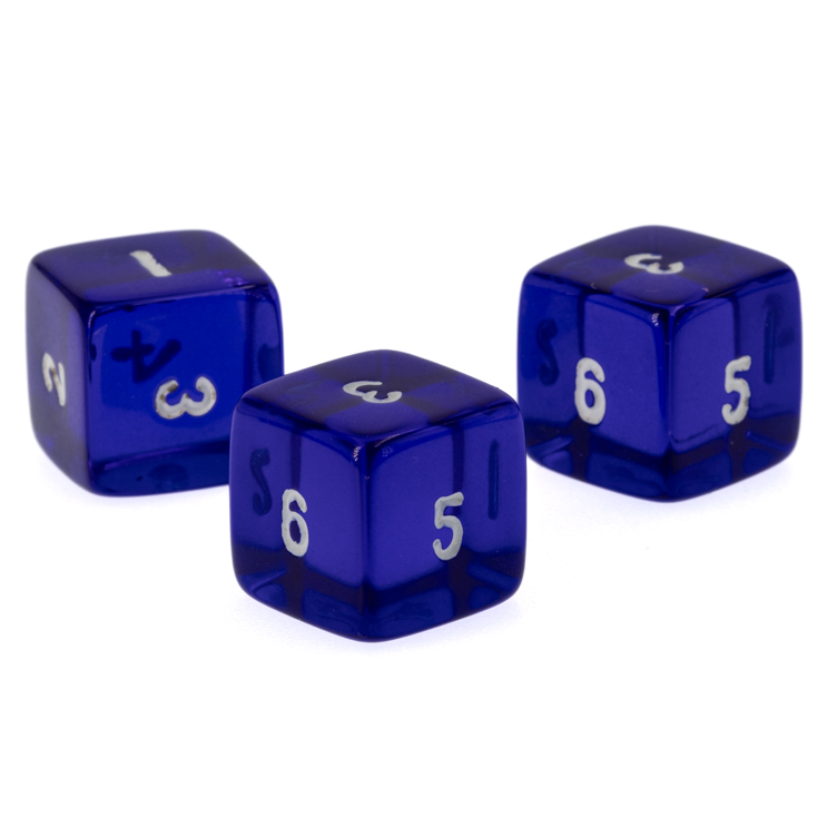 W6 Würfel in dunkelblau / weiß Transparent