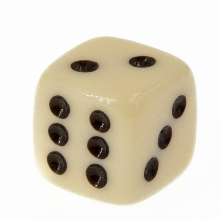 7mm Würfel in elfenbein / schwarz Satt