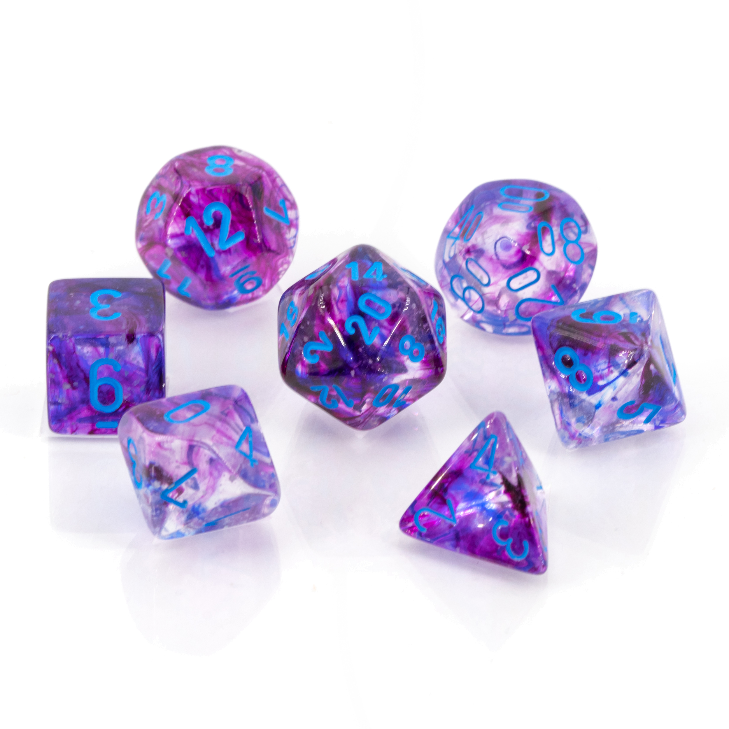 Mega-hedral™  Nebula®, Luminary™ Polyhedral nocturnal™/turquoise Luminary™  7-Würfel Set