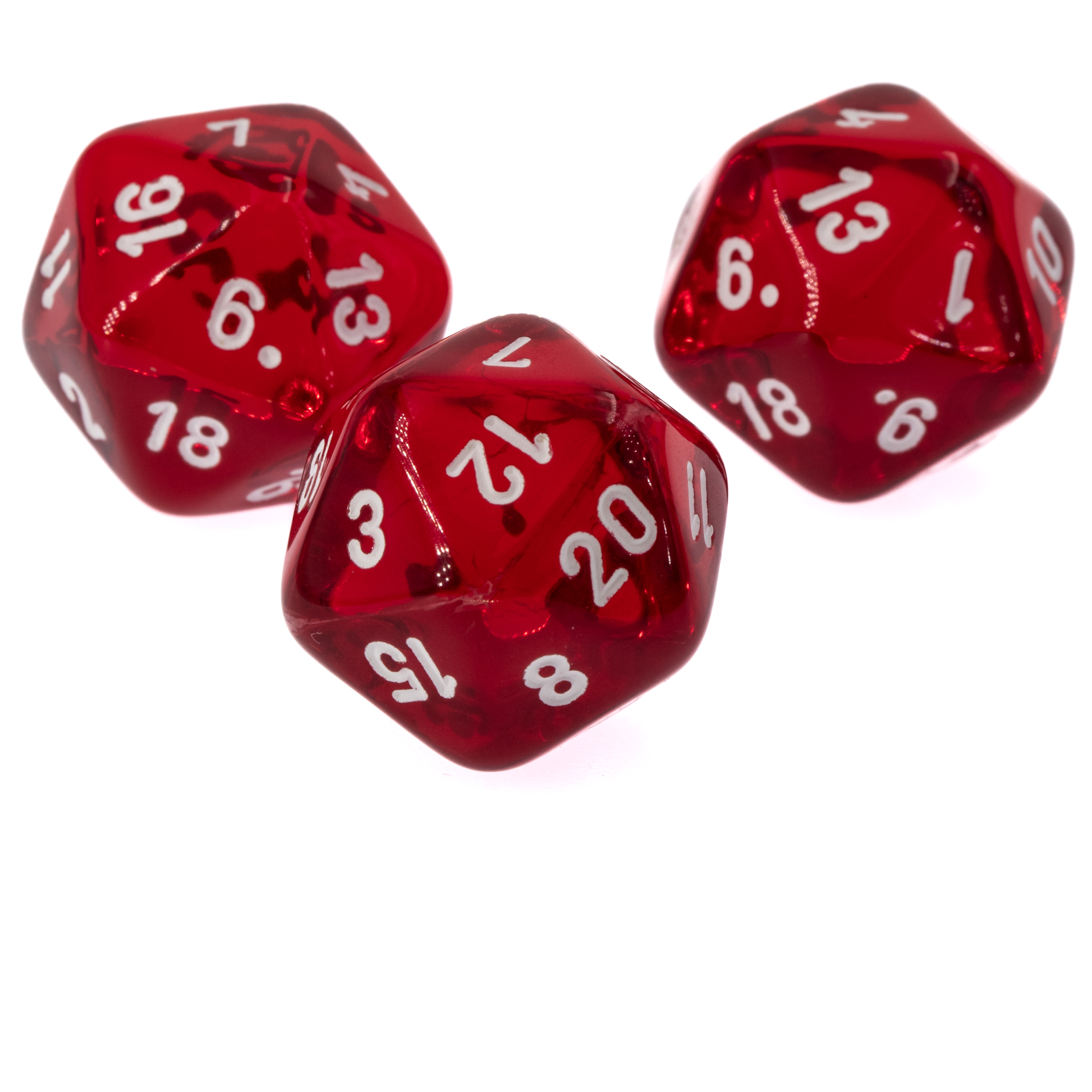 W20 Würfel in rot transparent / weiß Transparent