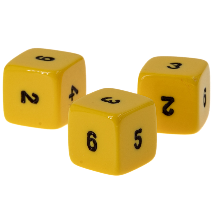 W6 Würfel in gelb / schwarz Satt