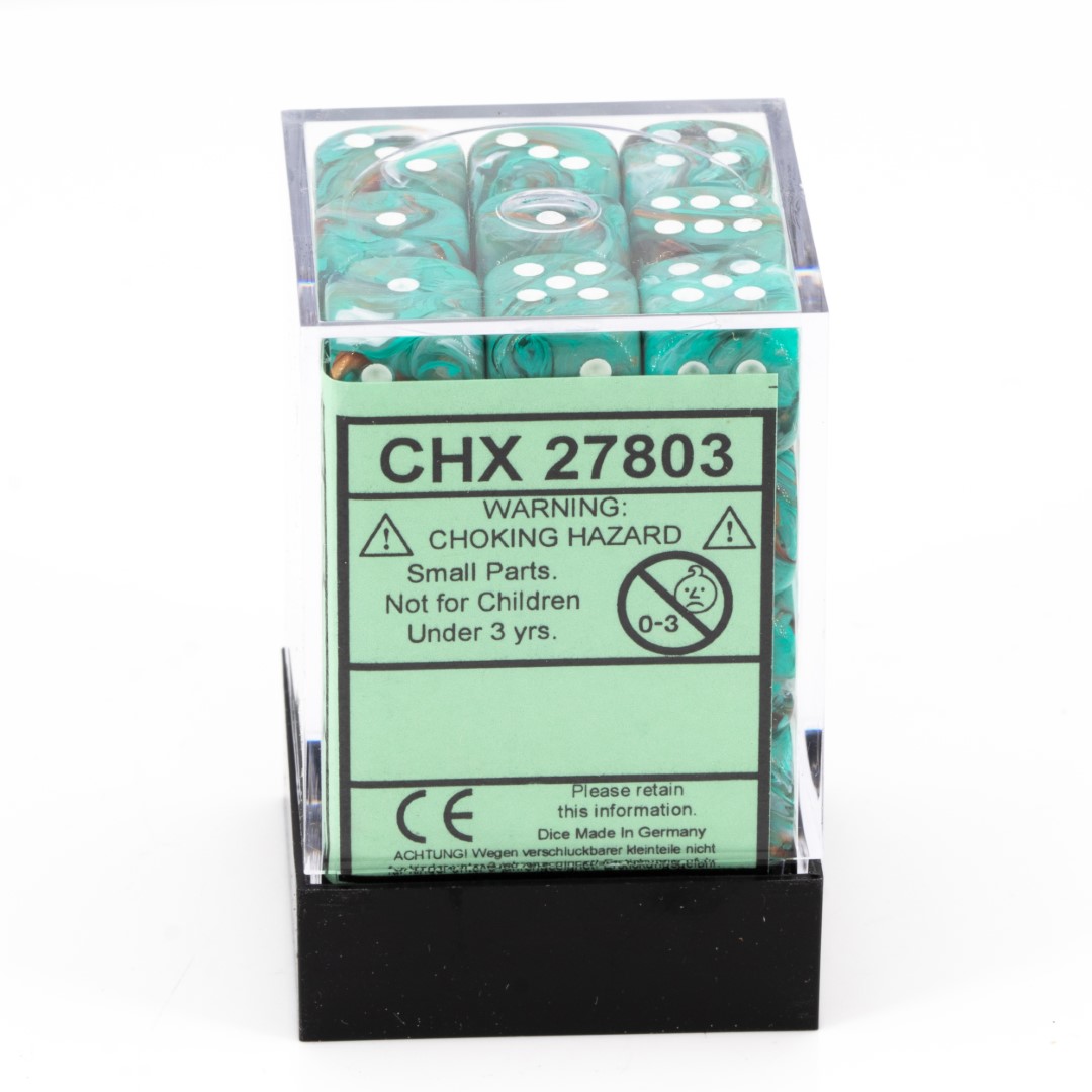 Borealis Hellgrün / Gold 12mm W6 Würfel Set (36 Würfel)