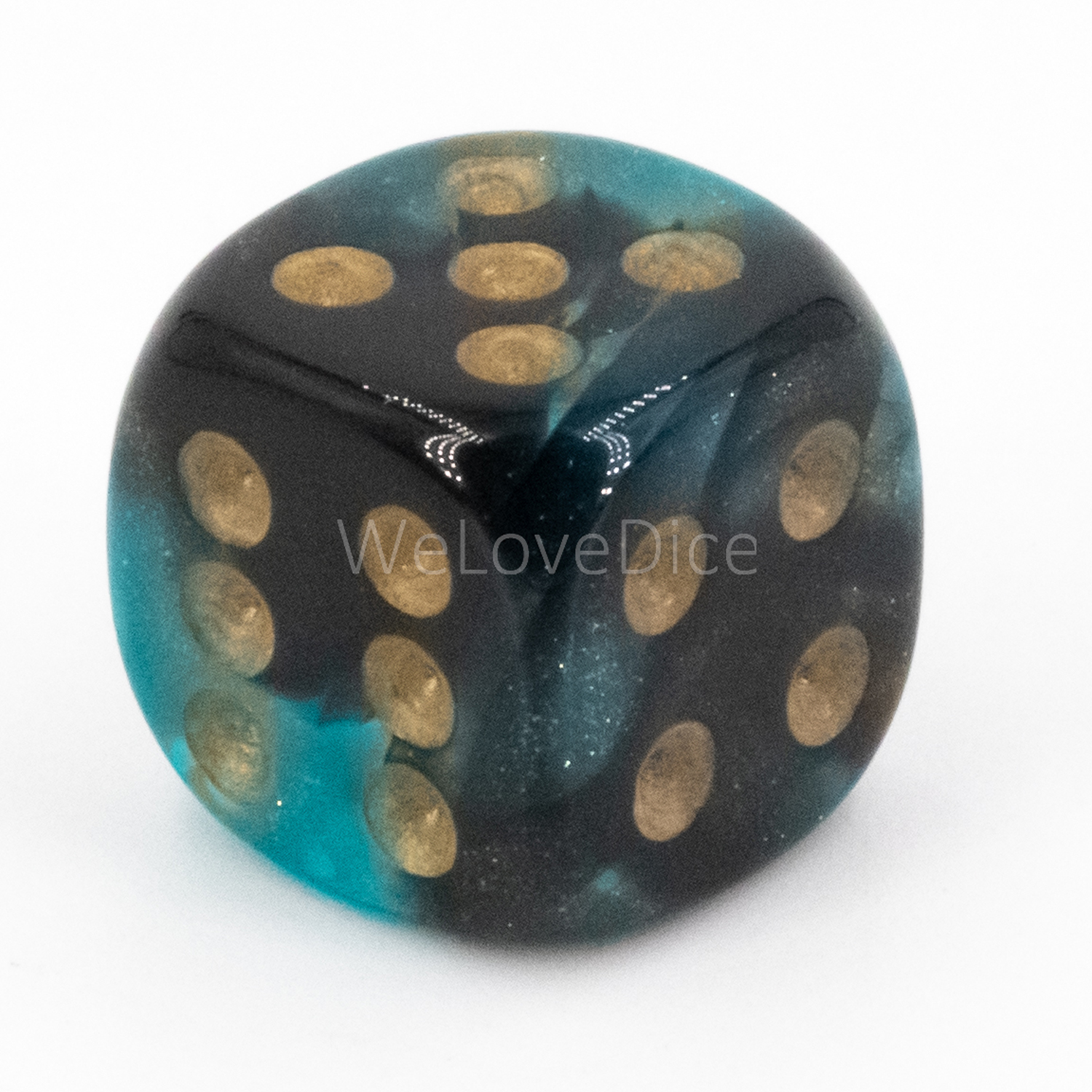 12mm Würfel in glitzer türkis schwarz / gold 2-Ton