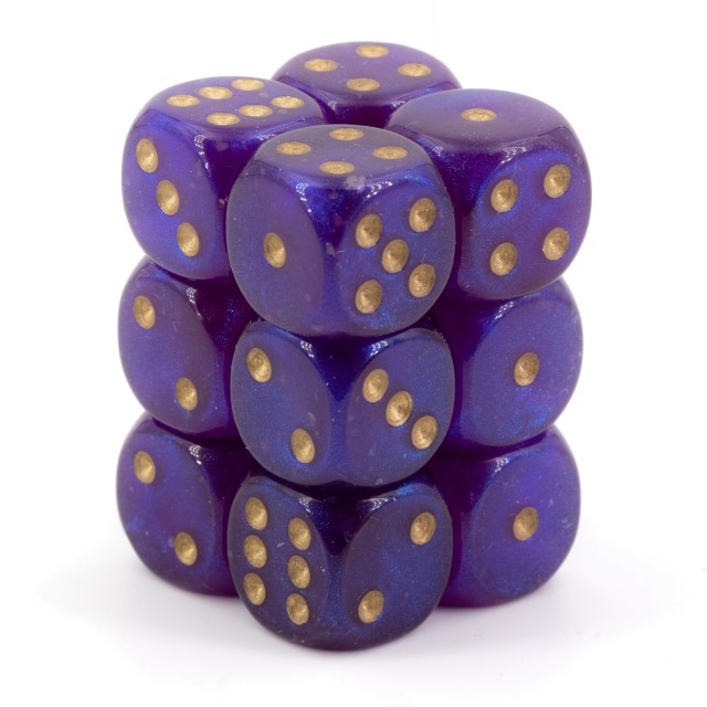 Borealis® Königsviolett / Gold 16mm W6 Würfel Set (12 Würfel)
