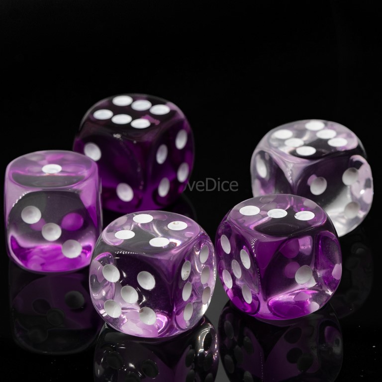 16mm Würfel in kristall lila / weiß 2-Ton