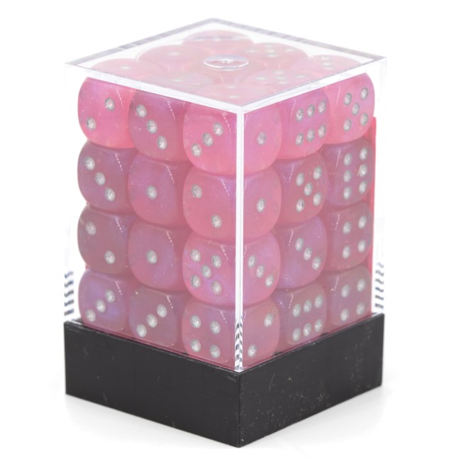 Borealis Pink / silber 12mm W6 Würfel Set (36 Würfel)