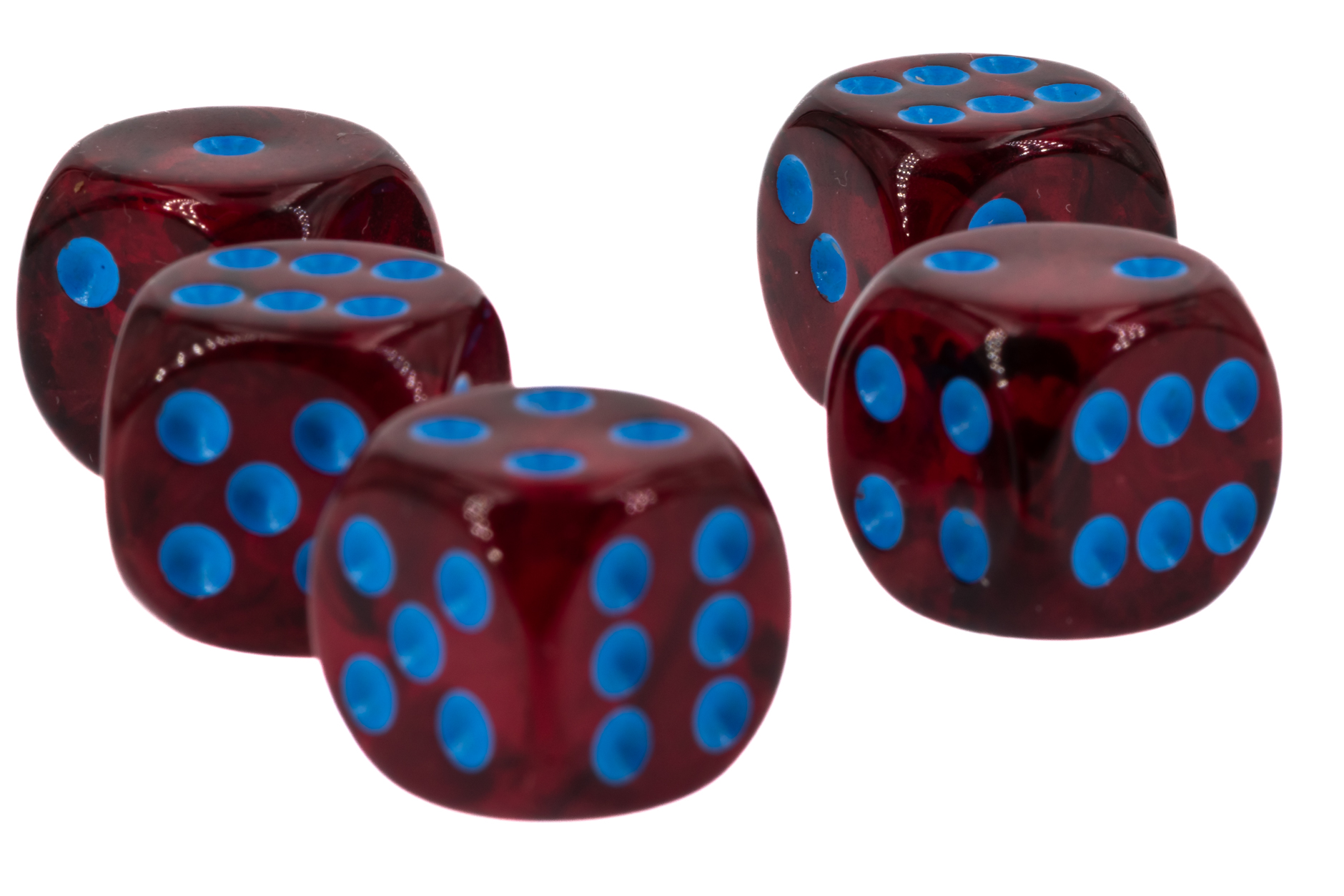 16mm Würfel in blutrot / blau Seide