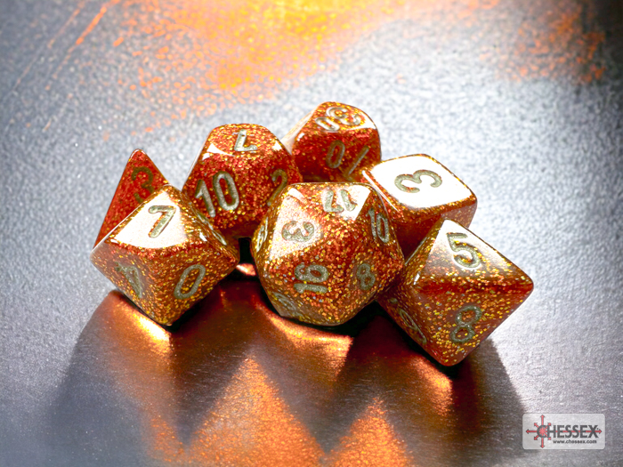 Mini-hedral Glitter Polyhedral Gold / silber 7-Würfel Set