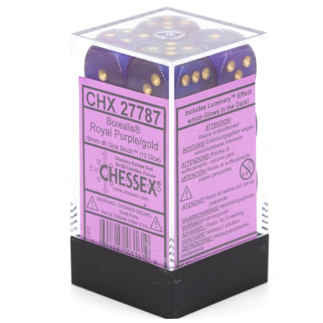 Borealis® Königsviolett / Gold 16mm W6 Würfel Set (12 Würfel)