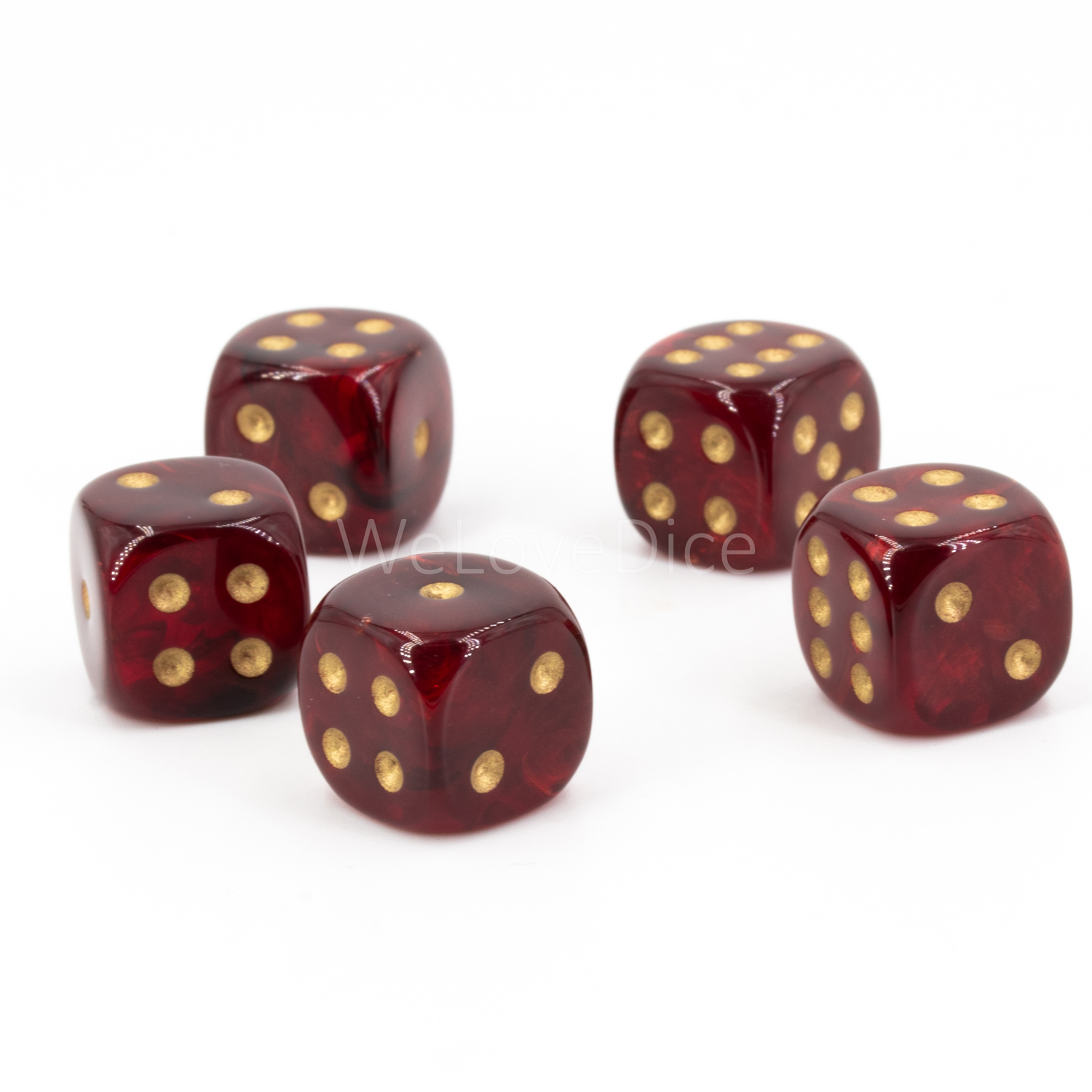 12mm Würfel in blutrot /  gold Marmor