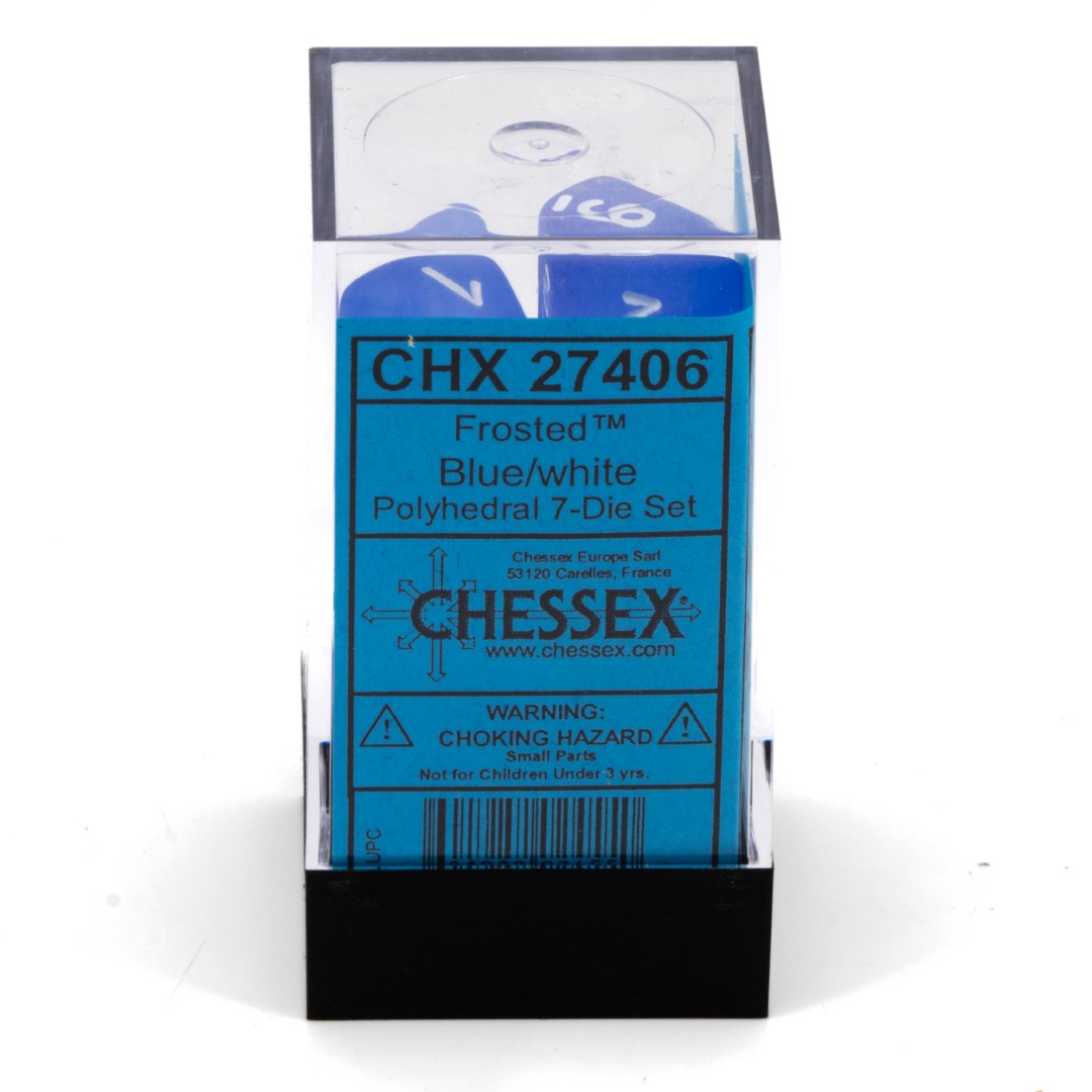 Frosted Polyhedral Blau / weiß 7-Würfel Set