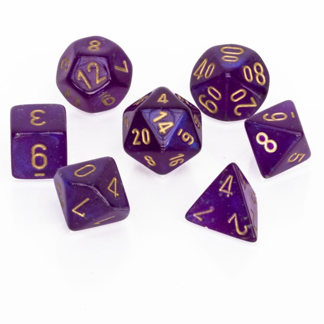 Borealis® Polyhedral Königsviolett / Gold 7-Würfel Set