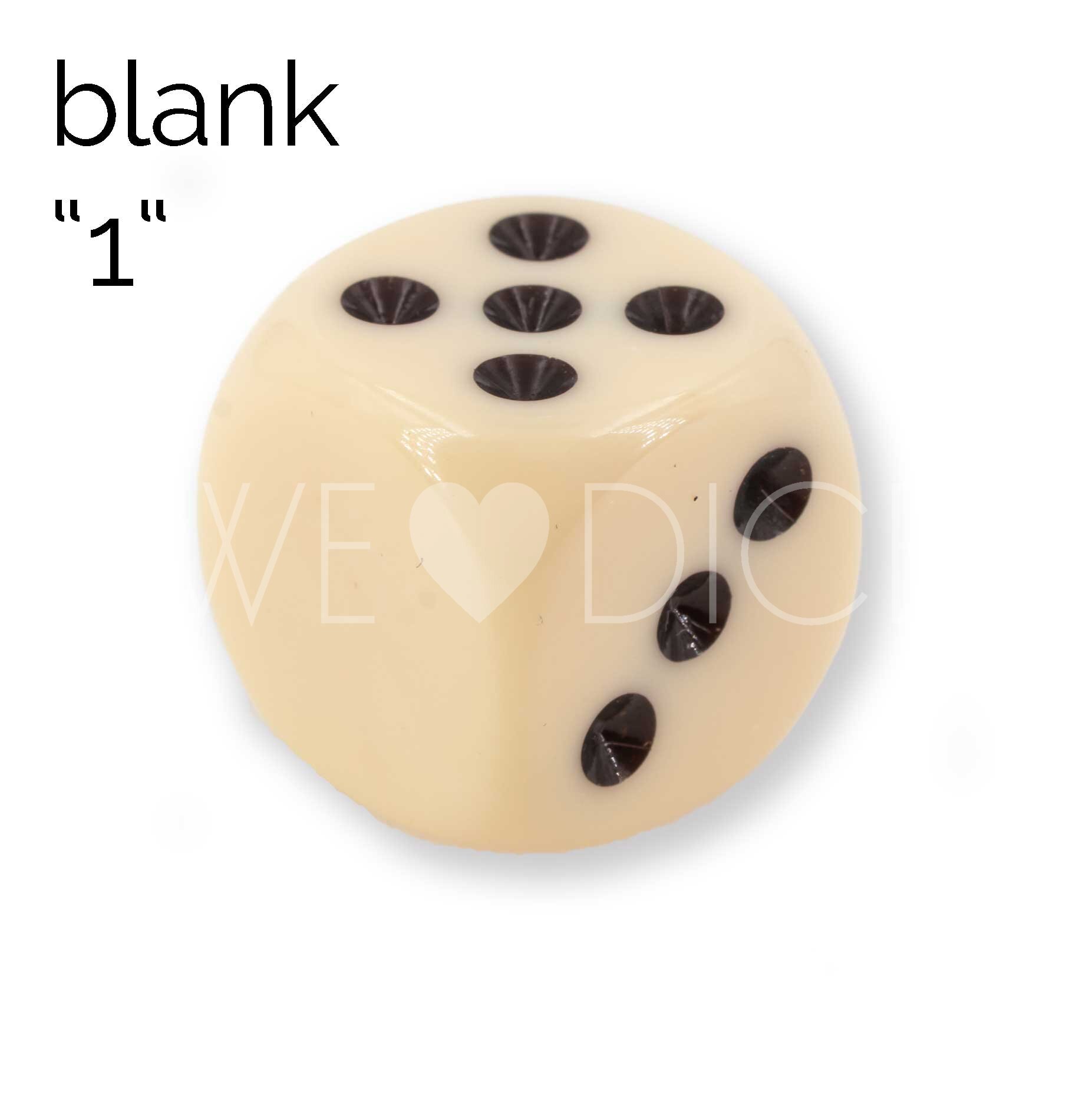 16mm Würfel in elfenbein / schwarz Satt ohne "1"
