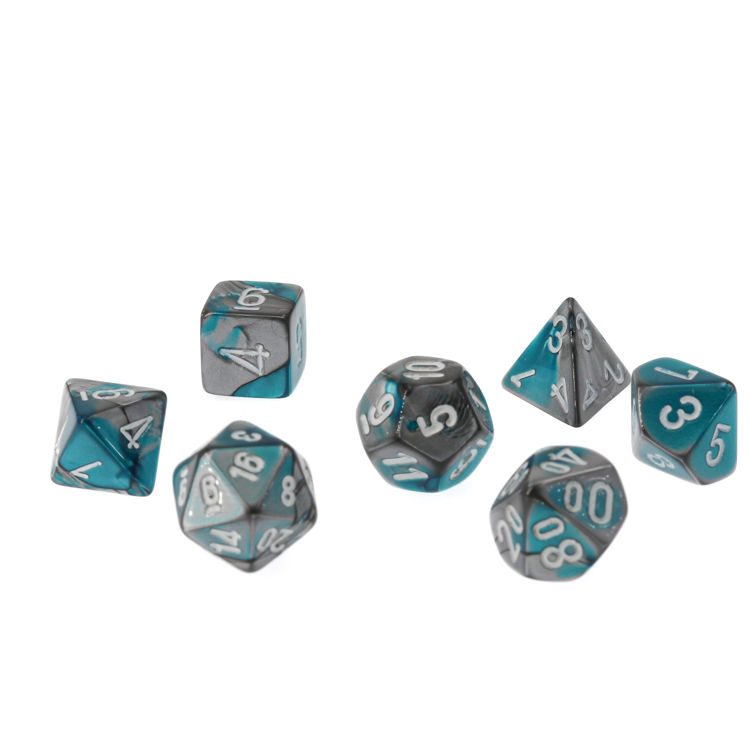 Mini-hedral Gemini® Polyhedral Stah-Türkis / weiß 7-Würfel Set