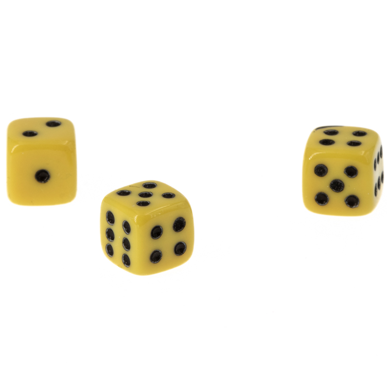 7mm Würfel in gelb / schwarz Satt