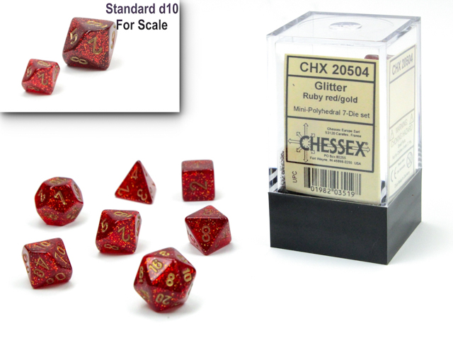 Mini-hedral Glitter Polyhedral Ruby / Gold 7-Würfel Set