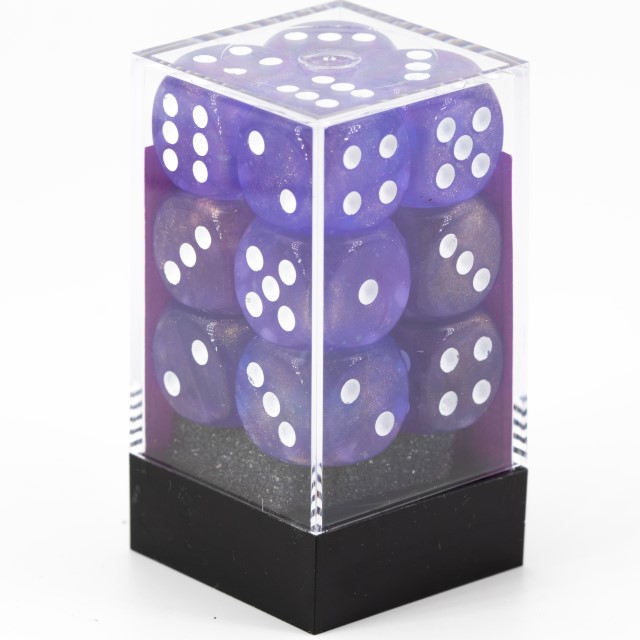 Borealis Lila / weiß 16mm W6 Würfel Set (12 Würfel)