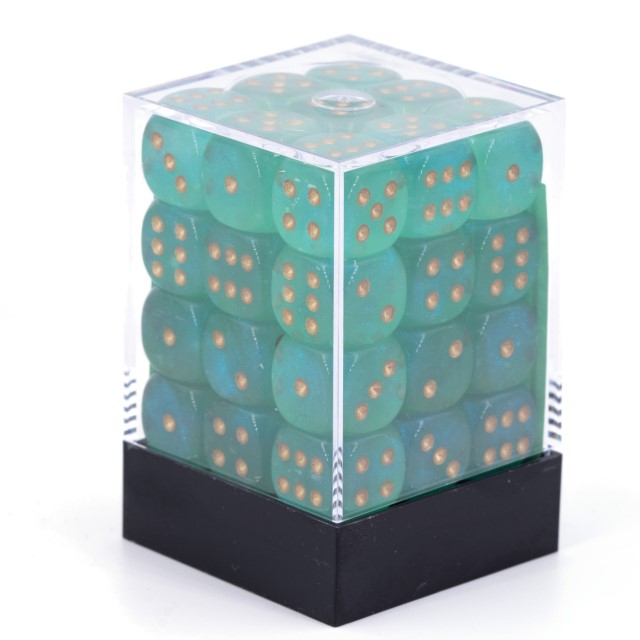 Borealis hellgrün / gold 12mm W6 Würfel Set (36 Würfel)