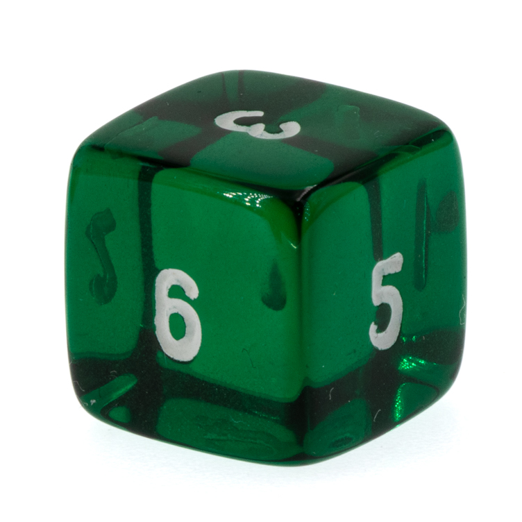 W6 Würfel in dunkelgrün transparent / weiß Transparent