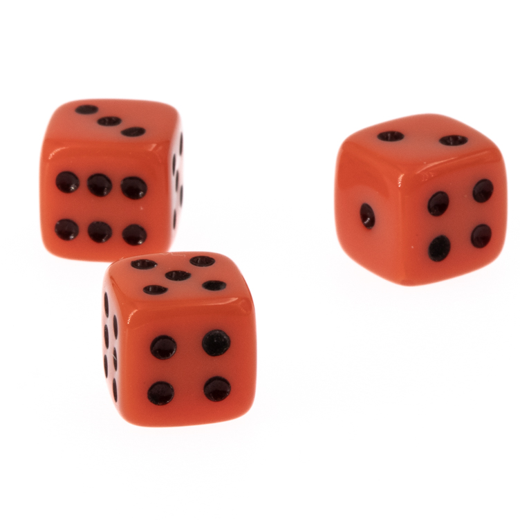 7mm Würfel in orange / schwarz Satt
