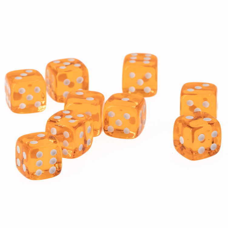 8mm Würfel in orange / weiß Transparent
