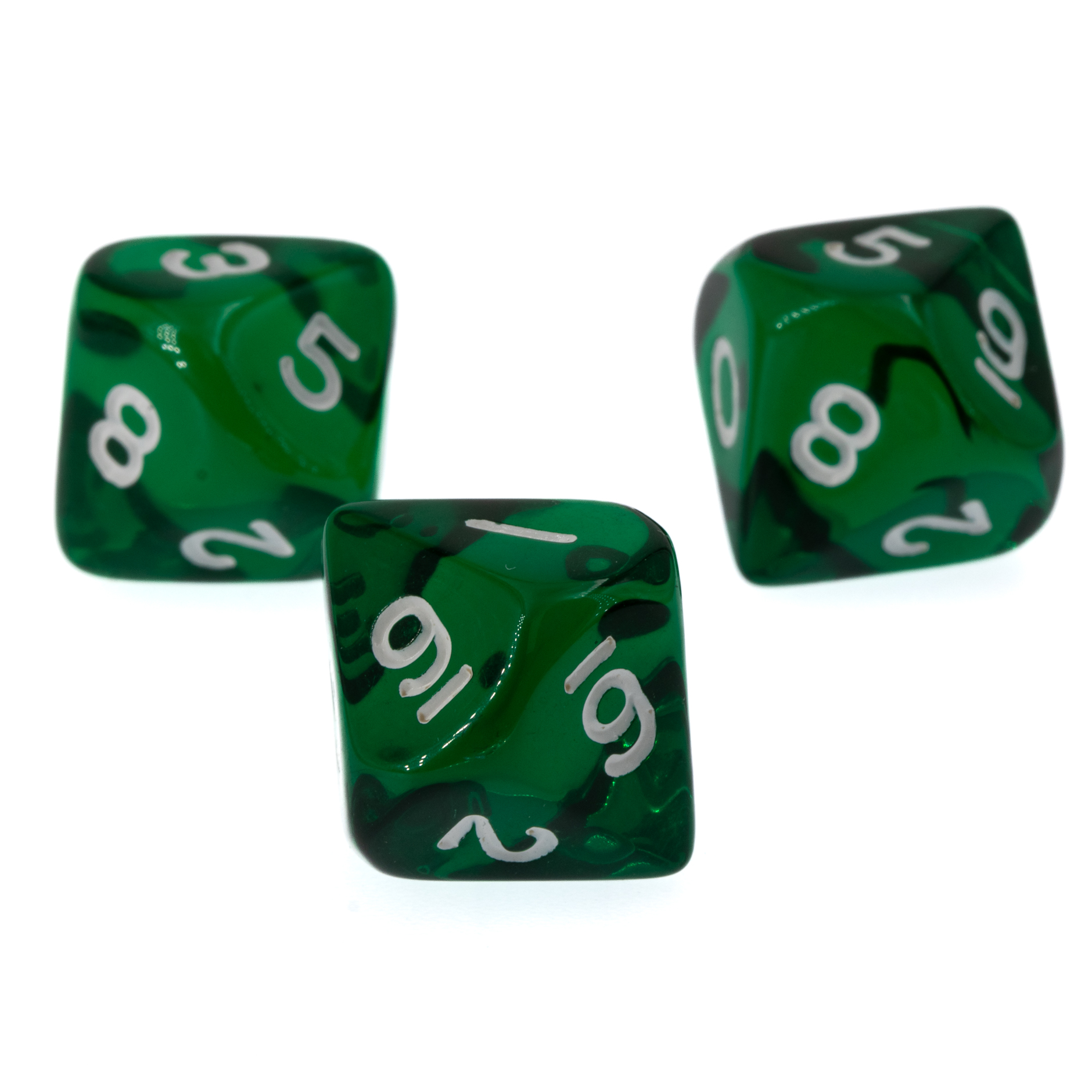 W10 Würfel in dunkelgrün transparent / weiß Transparent
