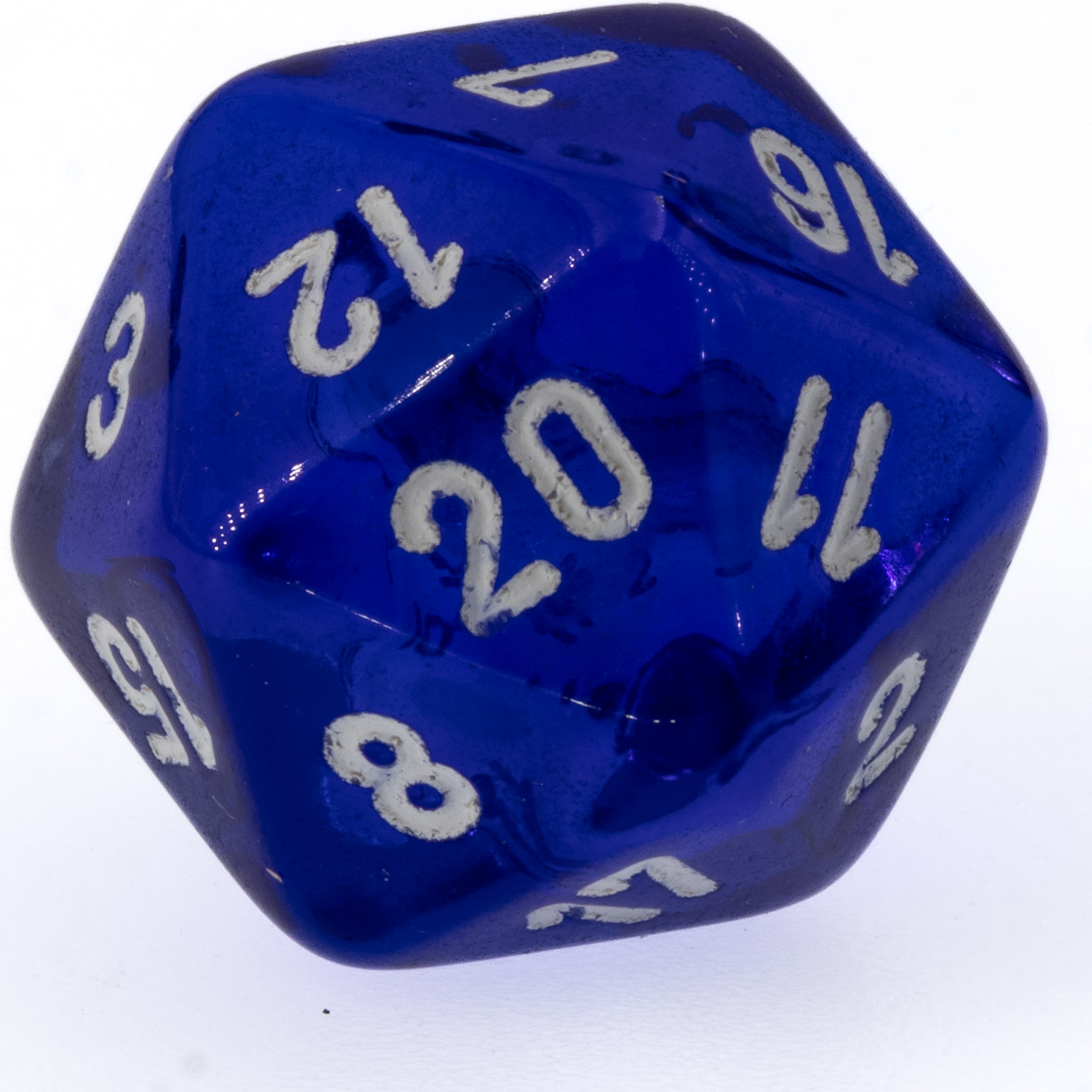 W20 Würfel in dunkelblau / weiß Transparent