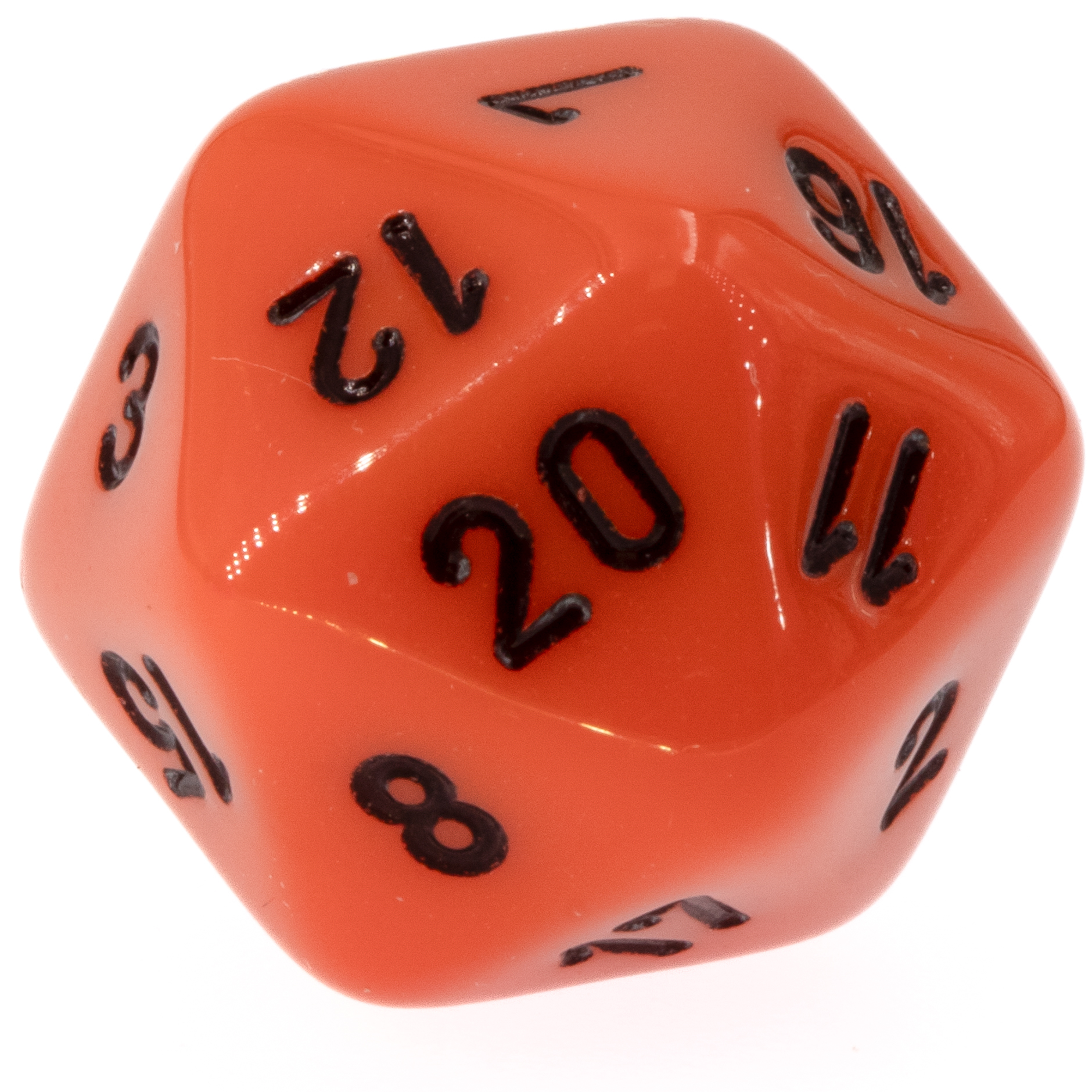W20 Würfel in orange / schwarz Satt