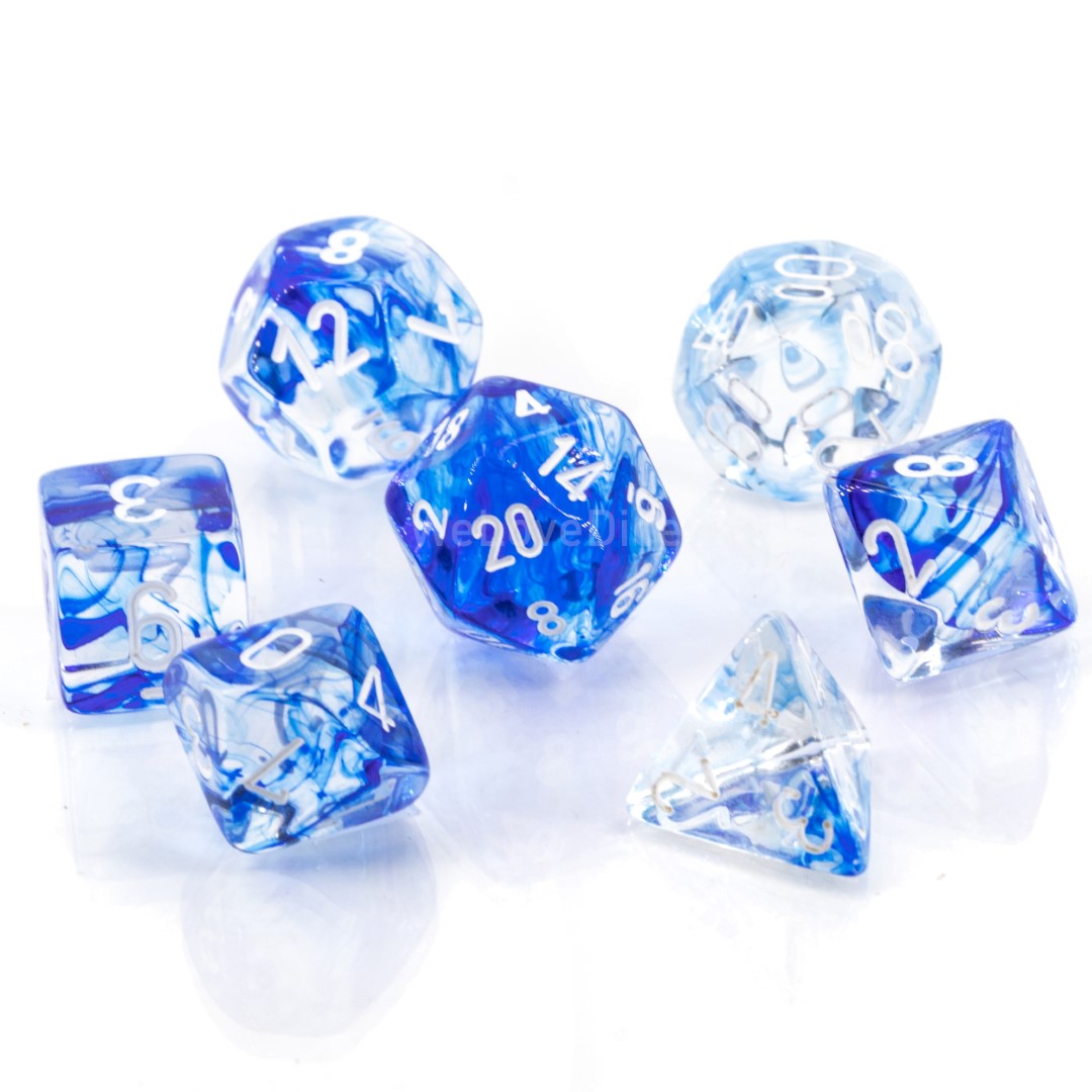 Nebula® Polyhedral Dunkelblau / Weiß 7-Würfel Set