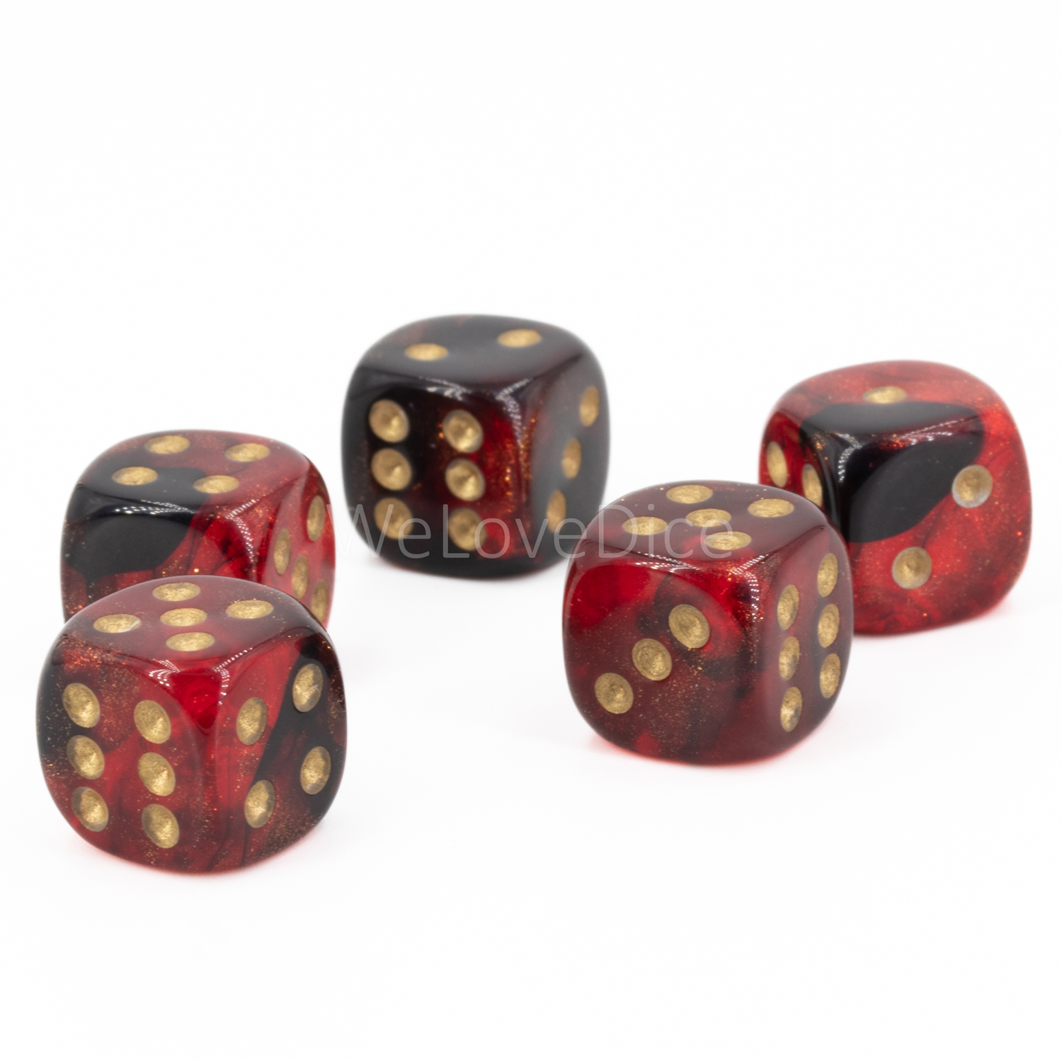 12mm Würfel in glitzer rot schwarz / gold 2-Ton