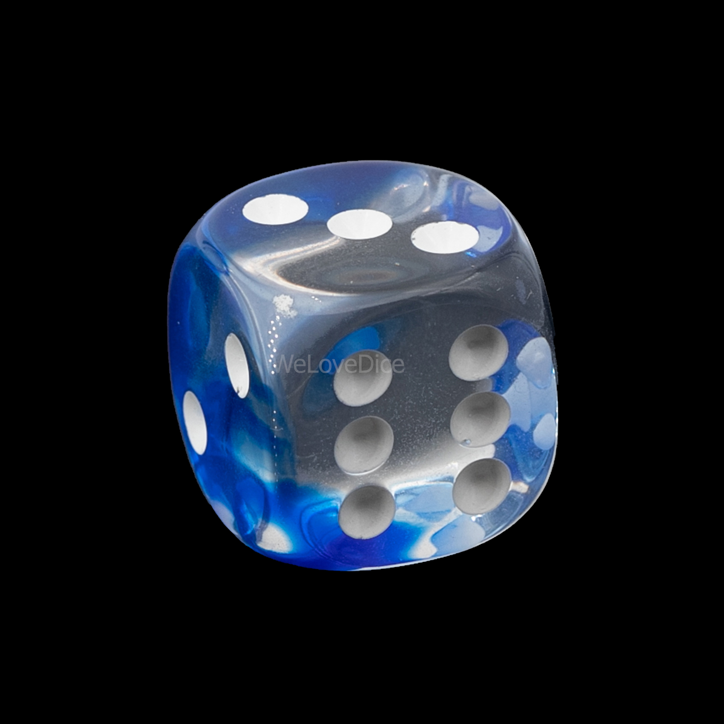 16mm Würfel in kristall blau  / weiß 2-Ton