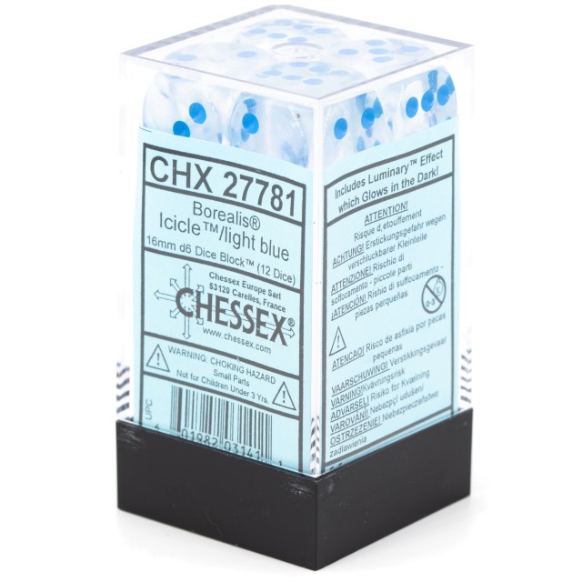 Borealis® Icicle™ / hellblau 16mm W6 Würfel Set (12 Würfel)