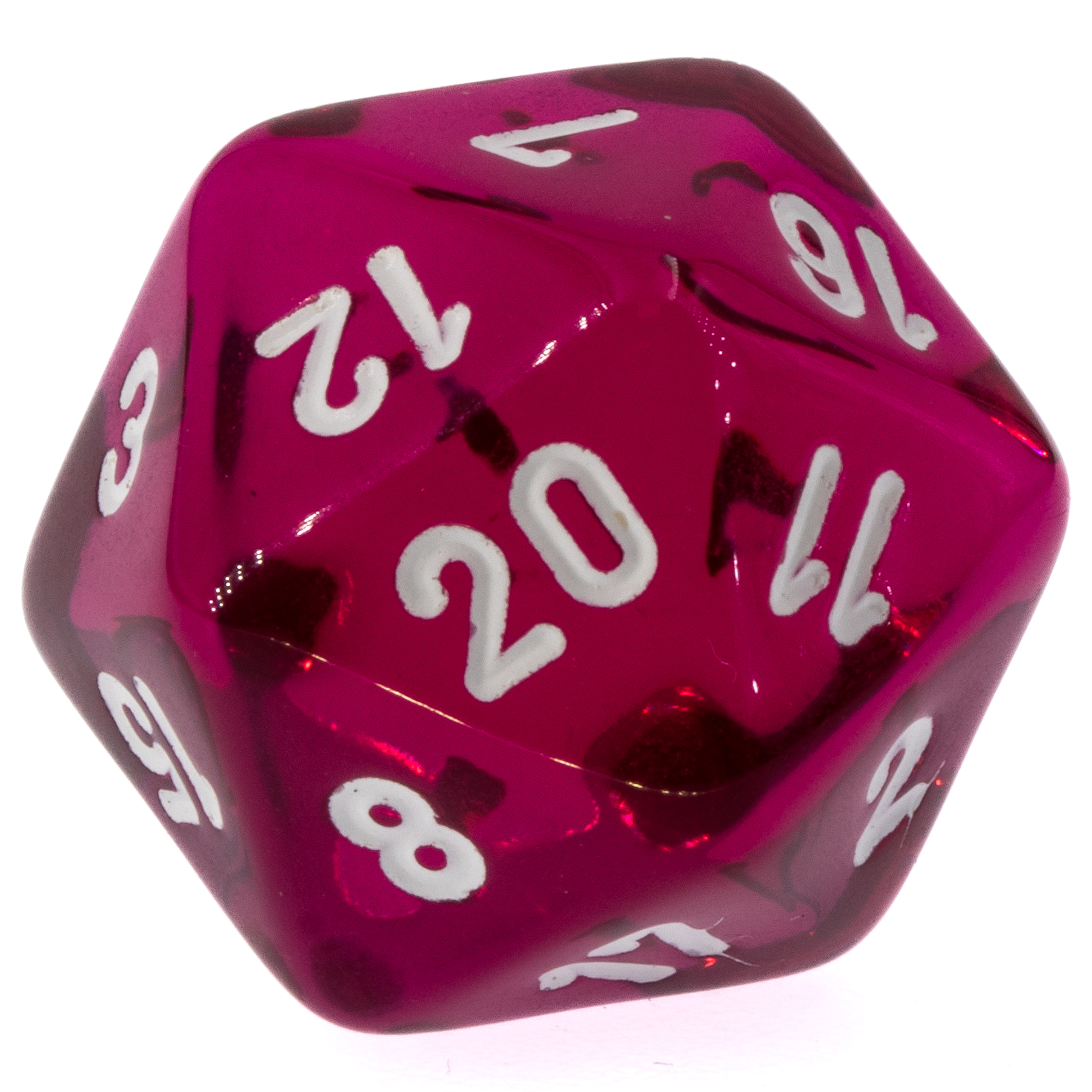 W20 Würfel in himmber sorbet / Weiß Transparent