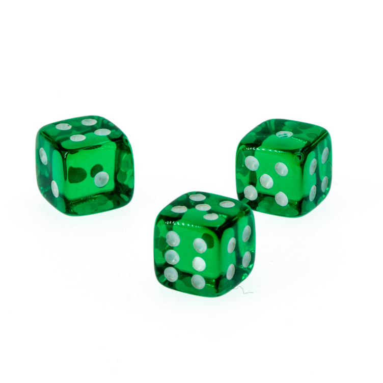 7mm Würfel in dunkelgrün transparent / weiß Transparent