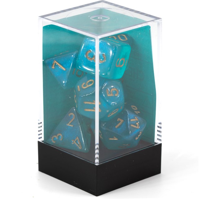 Borealis® Polyhedral Blaugrün / Gold 7-Würfel Set