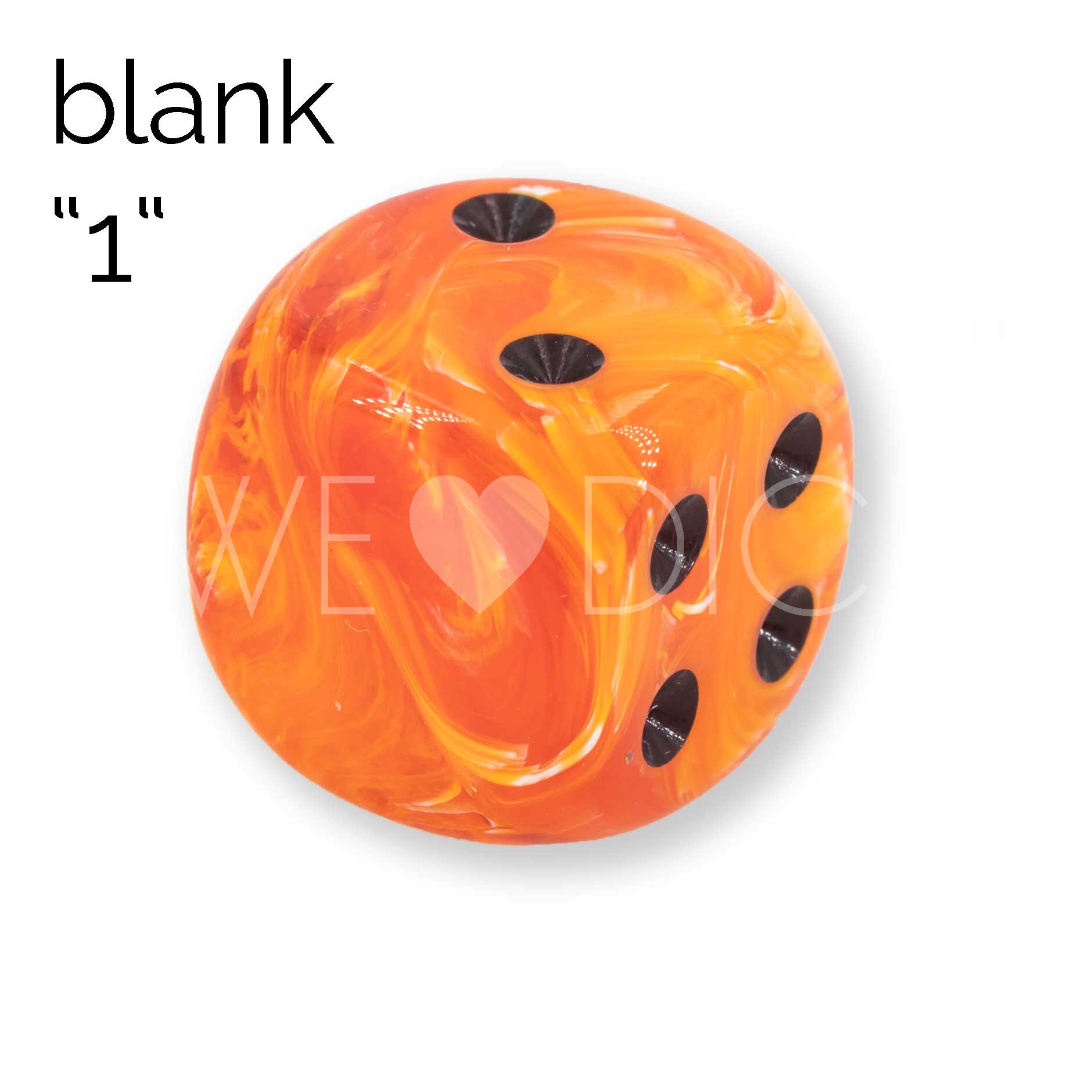 16mm Würfel in kürbis orange / schwarz Marmor ohne "1"