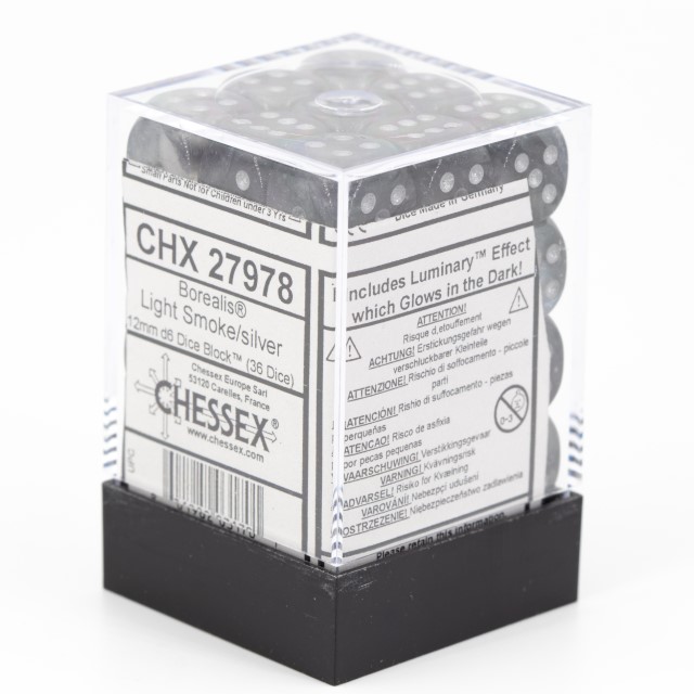 Borealis Light smoke / silber 12mm W6 Würfel Set (36 Würfel)